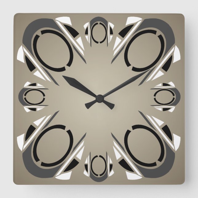 Black White Gray Sepia Art Deco Wall Clock (Front)