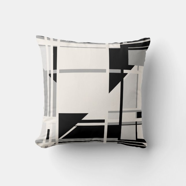 Black White Gray Shades Geometric Abstract Design Throw Pillow (Front)