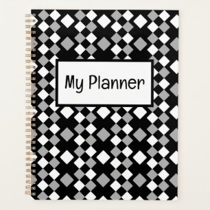 Black white gray squares geometric planner