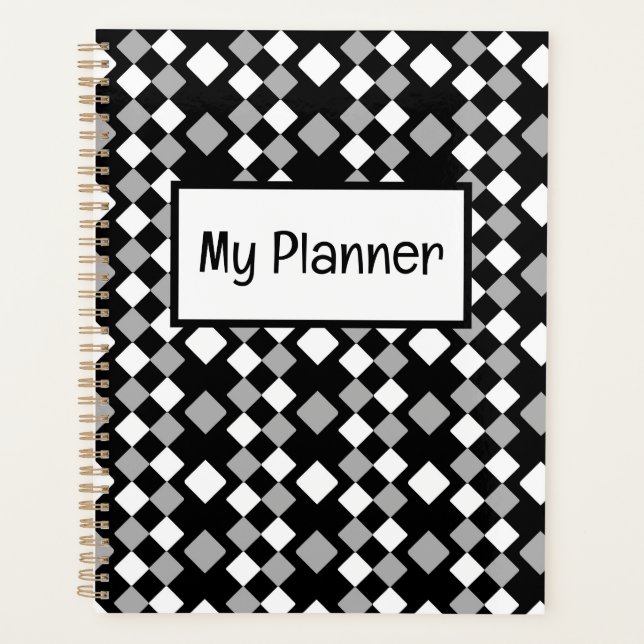 Black white gray squares geometric planner (Front)