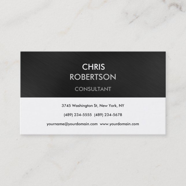 Black White Gray Stripe Attractive Business Card (Front)