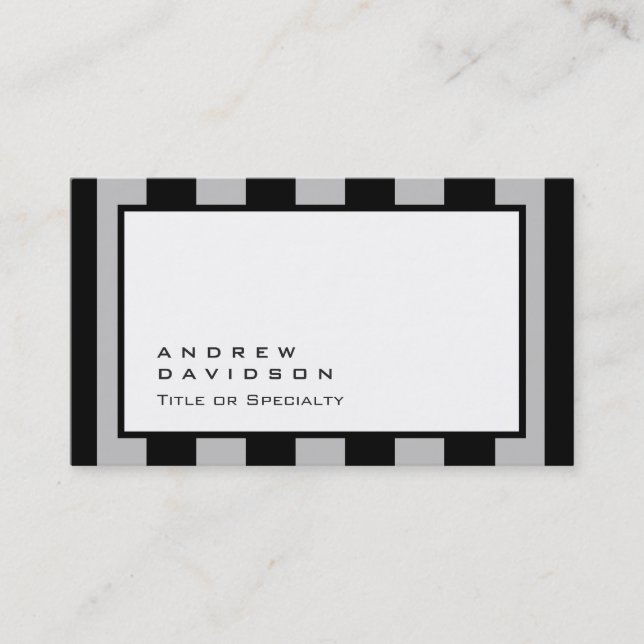 Black White Gray Striped Pattern Business Card (Front)