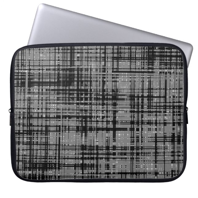 Black White Gray Striped Pattern Laptop Sleeve (Front)