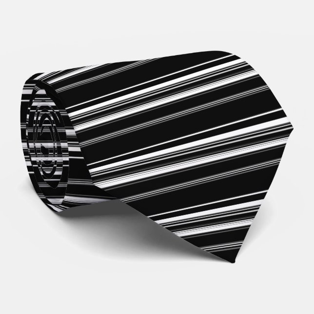 Black White Gray Striped Pattern Neck Tie (Rolled)