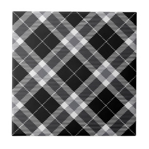 Black White & Gray Tartan Plaid Ceramic Tile