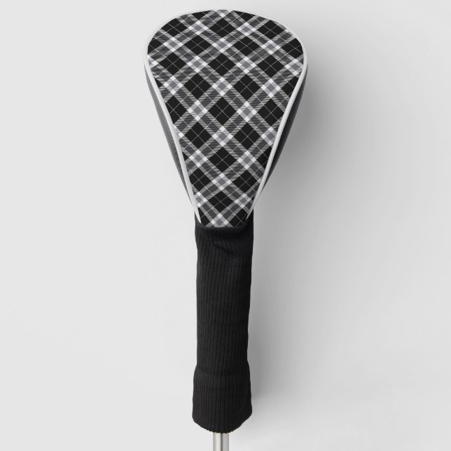 Black White & Gray Tartan Plaid Golf Head Cover (Front)