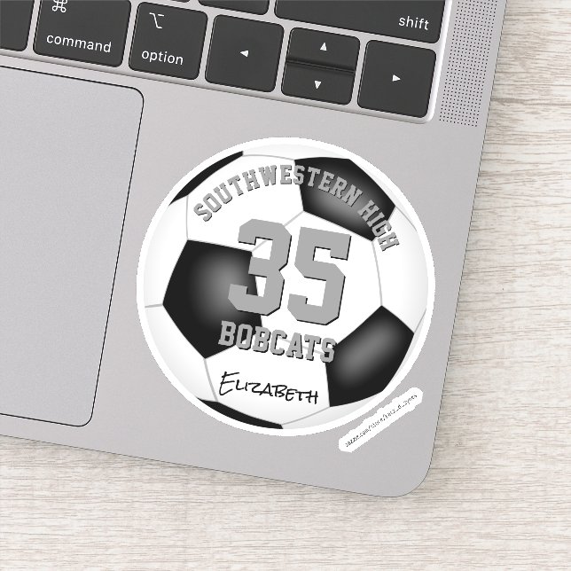 black white gray team name girls boys soccer sticker (Detail)