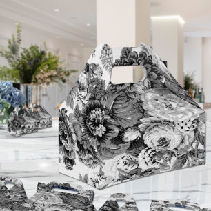 Black & White Gray Tone Floral Toile No.3 Favor Boxes