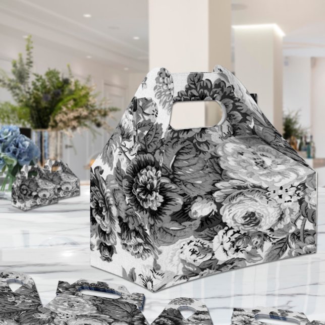 Black & White Gray Tone Floral Toile No.3 Favor Boxes (Creator Uploaded)