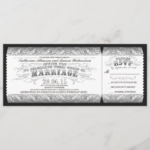 black white gray vintage wedding invitation ticket