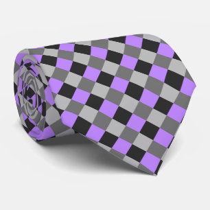 Black White Gray Violet Checkerboard Neck Tie
