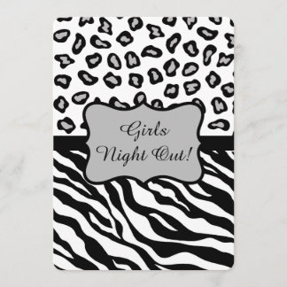 Black White Gray Zebra Leopard Girls Night Out Invitation