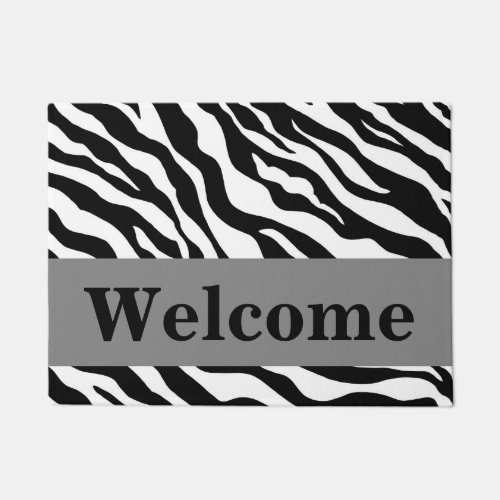 Black White Gray Zebra Skin Pattern Welcome Doormat