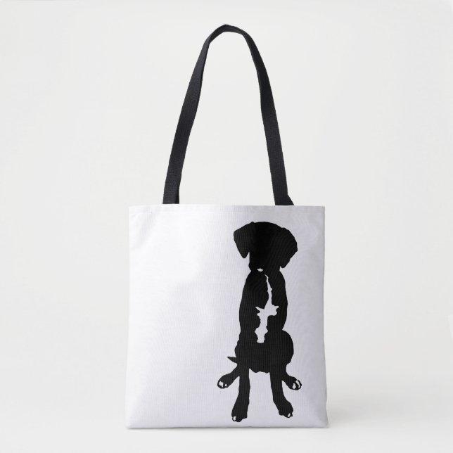 Black White Great Dane Lab Boxer Silhouette Dog Tote Bag (Front)