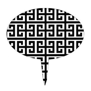 black white greek key cake topper