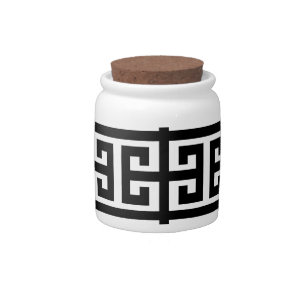 black white greek key candy jar