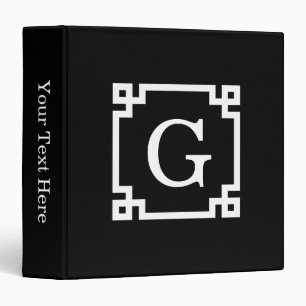 Black White Greek Key Frame #2 Initial Monogram Binder