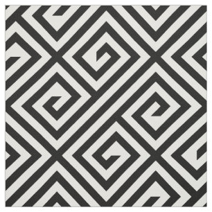 Black White Greek Key Geometric Pattern Fabric