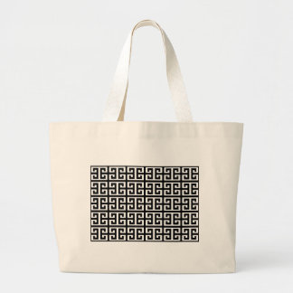 black white greek key large tote bag