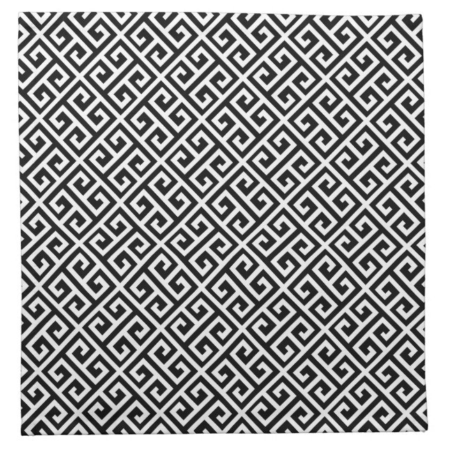Black & White Greek Key Pattern Cloth Napkin (Front)
