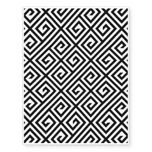Black White Greek Key Pattern Temporary Tattoo