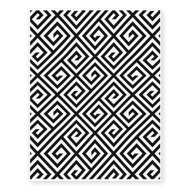 Black White Greek Key Pattern Temporary Tattoo (Front)