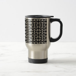 black white greek key travel mug