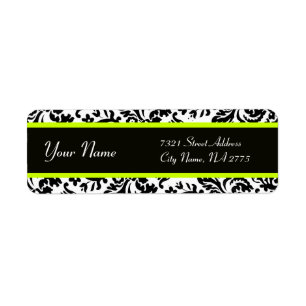 BLACK WHITE GREEN ART NOUVEAU DAMASK LABEL