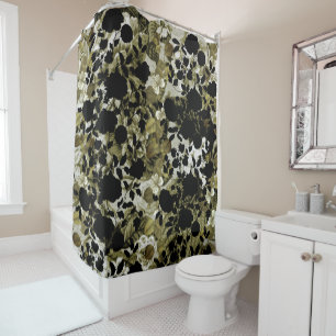 Black White Green Botanical Garden Floral Toile Shower Curtain