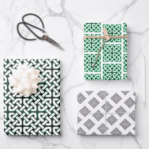 Black White Green Celtic Knot Pattern Wrapping Paper Sheets