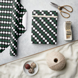 Black White Green Checkerboard Checkered Wrapping Paper