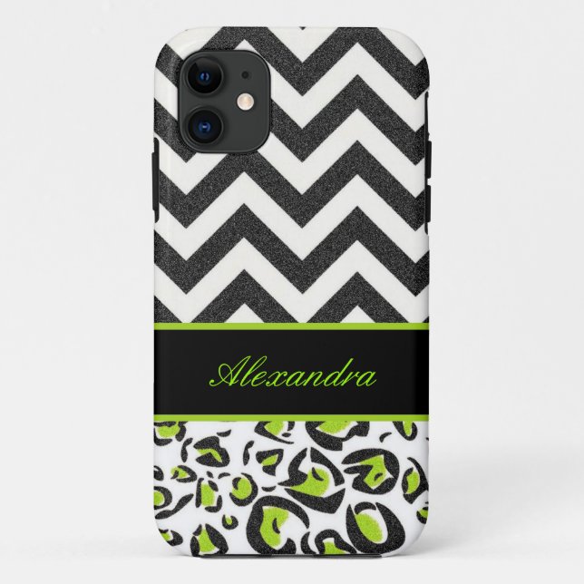 Black, White, Green, Chevron, Animal Pattern Case-Mate iPhone Case (Back)