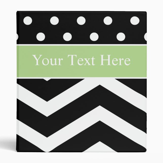 Black White Green Chevron Custom 3 Ring Binder (Front)