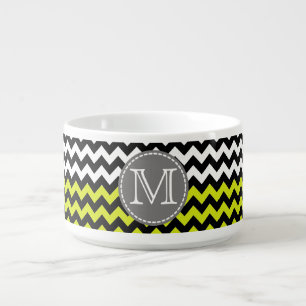 Black White Green Chevron Zigzag Monogram #2 Bowl