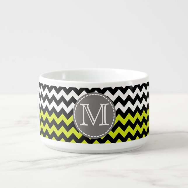 Black White Green Chevron Zigzag Monogram #2 Bowl (Center)