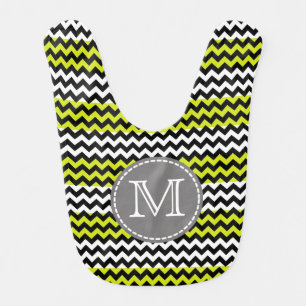 Black White Green Chevron Zigzag Monogram Baby Bib