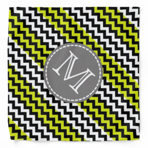 Black White Green Chevron Zigzag Monogram Bandana