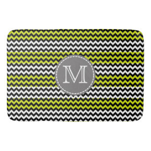Black White Green Chevron Zigzag Monogram Bath Mat