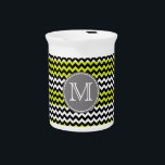 Black White Green Chevron Zigzag Monogram Beverage Pitcher<br><div class="desc">Black White Green Chevron Zigzag Monogram. Design is available on other products.</div>