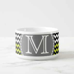 Black White Green Chevron Zigzag Monogram Bowl