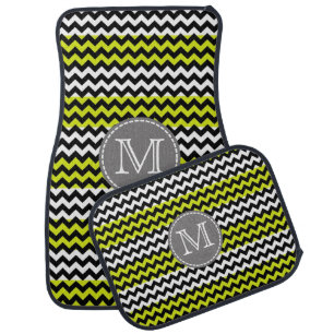 Black White Green Chevron Zigzag Monogram Car Floor Mat