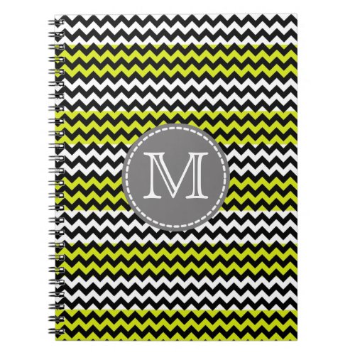 Black White Green Chevron Zigzag Monogram Notebook