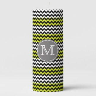 Black White Green Chevron Zigzag Monogram Pillar Candle