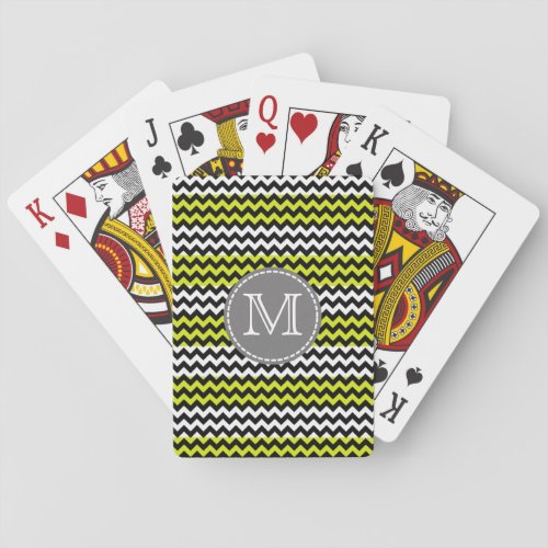 Black White Green Chevron Zigzag Monogram Poker Cards