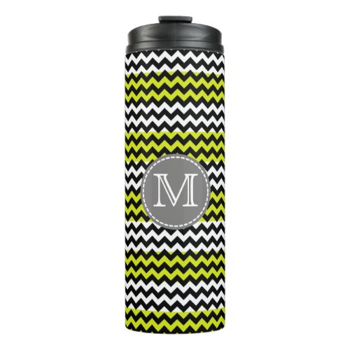 Black White Green Chevron Zigzag Monogram Thermal Tumbler