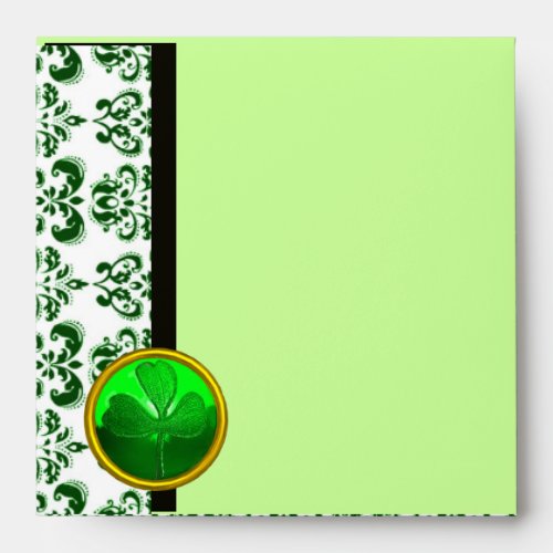 BLACK WHITE  GREEN  DAMASK AND SHAMROCK ENVELOPE