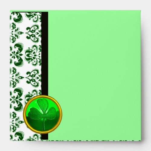 BLACK WHITE  GREEN  DAMASK AND SHAMROCK ENVELOPE