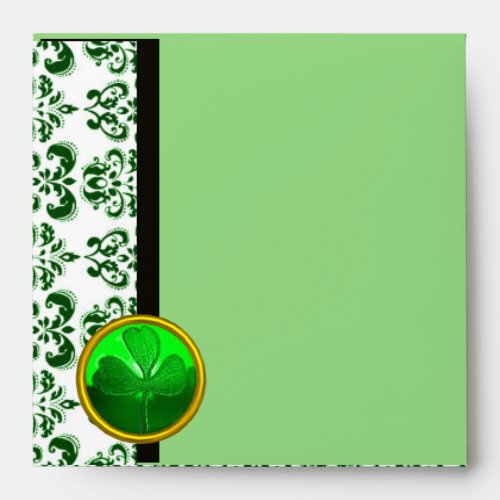 BLACK WHITE  GREEN  DAMASK AND SHAMROCK ENVELOPE