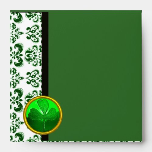 BLACK WHITE  GREEN  DAMASK AND SHAMROCK ENVELOPE