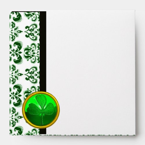 BLACK WHITE  GREEN  DAMASK AND SHAMROCK ENVELOPE